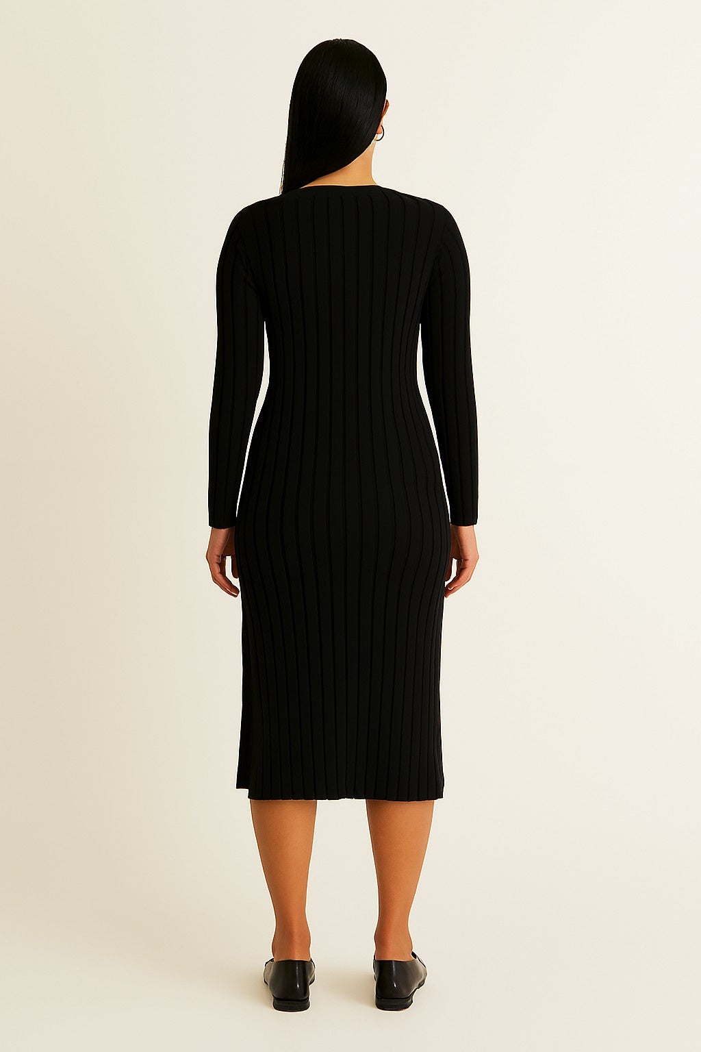 Acrylic Black Ribbed Knit Bodycon Midi Dress