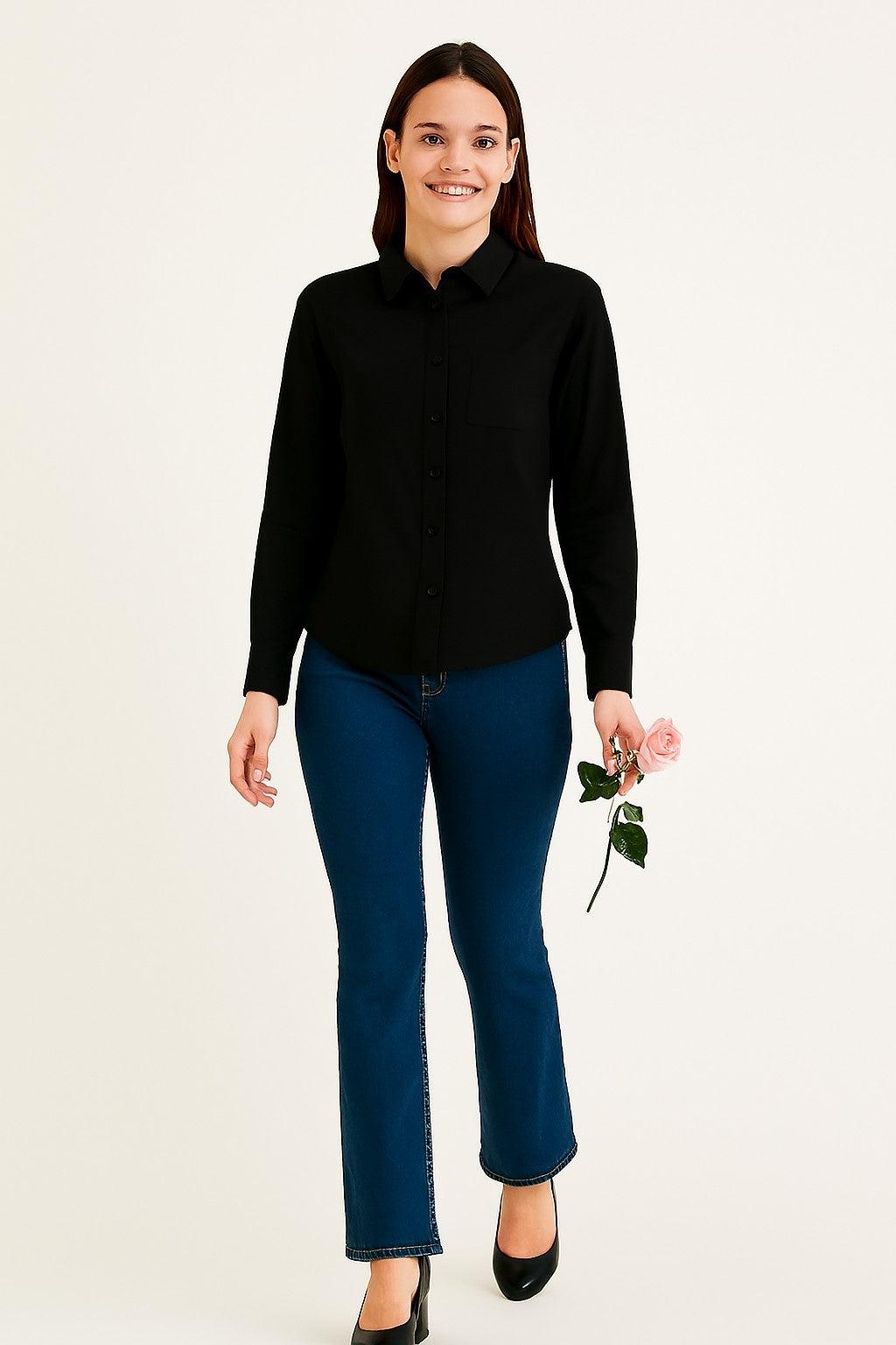 Cotton Classic Black Cotton Button-Up Shirt