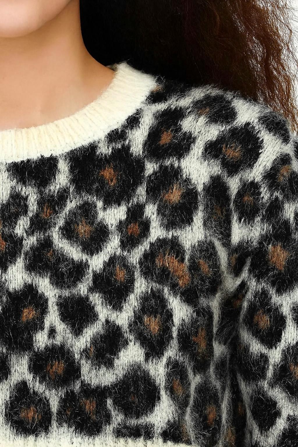 Black Tiger Print Down Shoulder Sweater