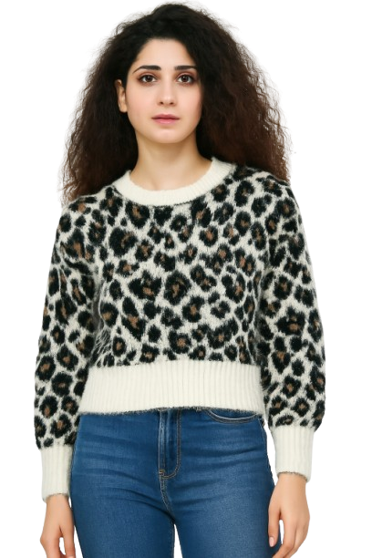 Black Tiger Print Down Shoulder Sweater