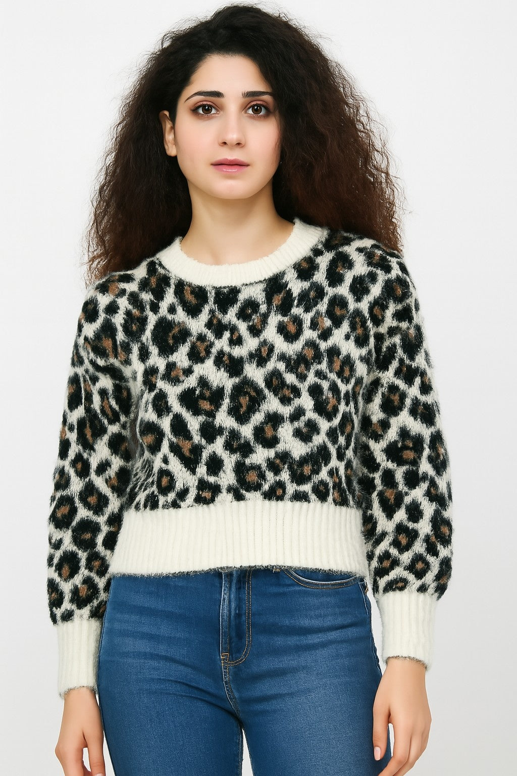 Black Tiger Print Down Shoulder Sweater