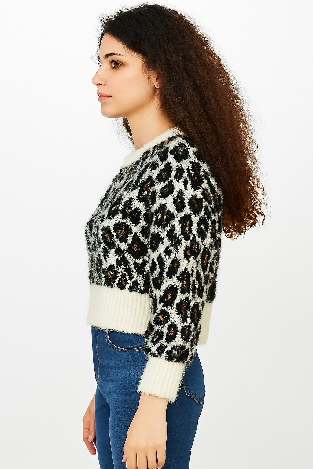Black Tiger Print Down Shoulder Sweater