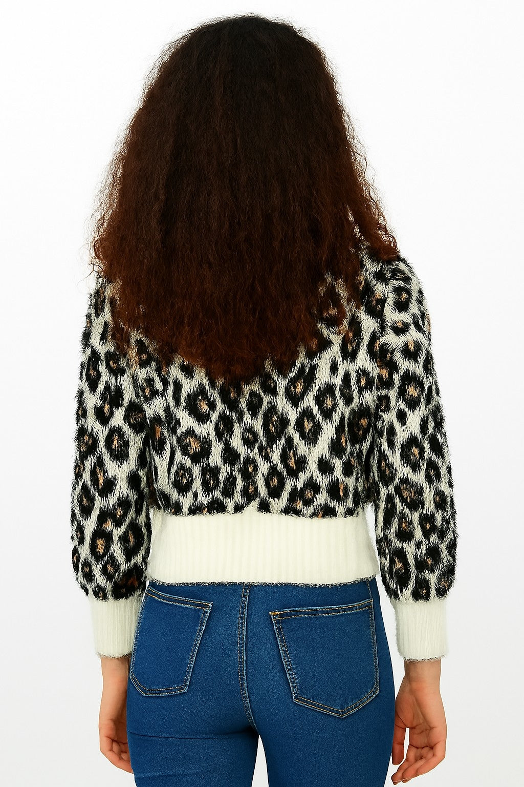 Black Tiger Print Down Shoulder Sweater