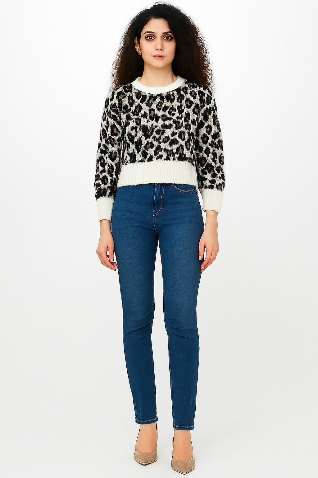 Black Tiger Print Down Shoulder Sweater