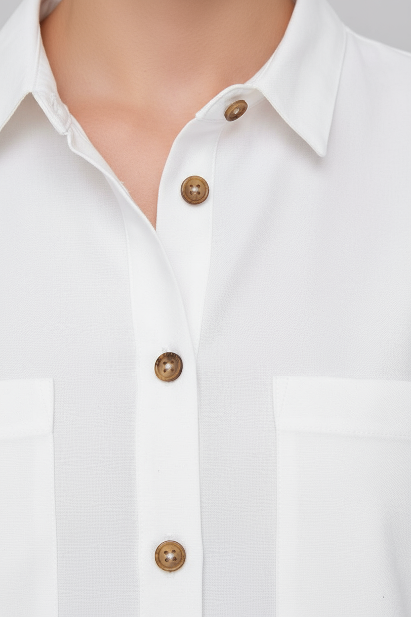 Cotton Loose Fit White Shirt with Back Button & High-Low Hem