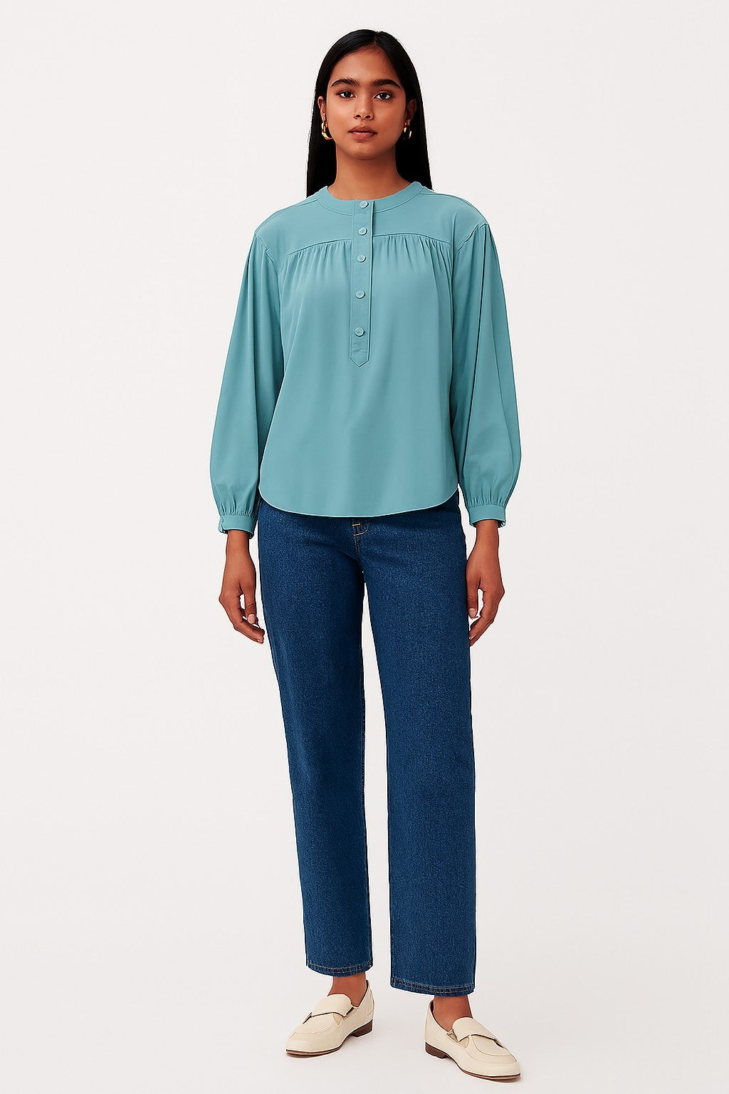 Sea Green Cotton Loose Fit Top