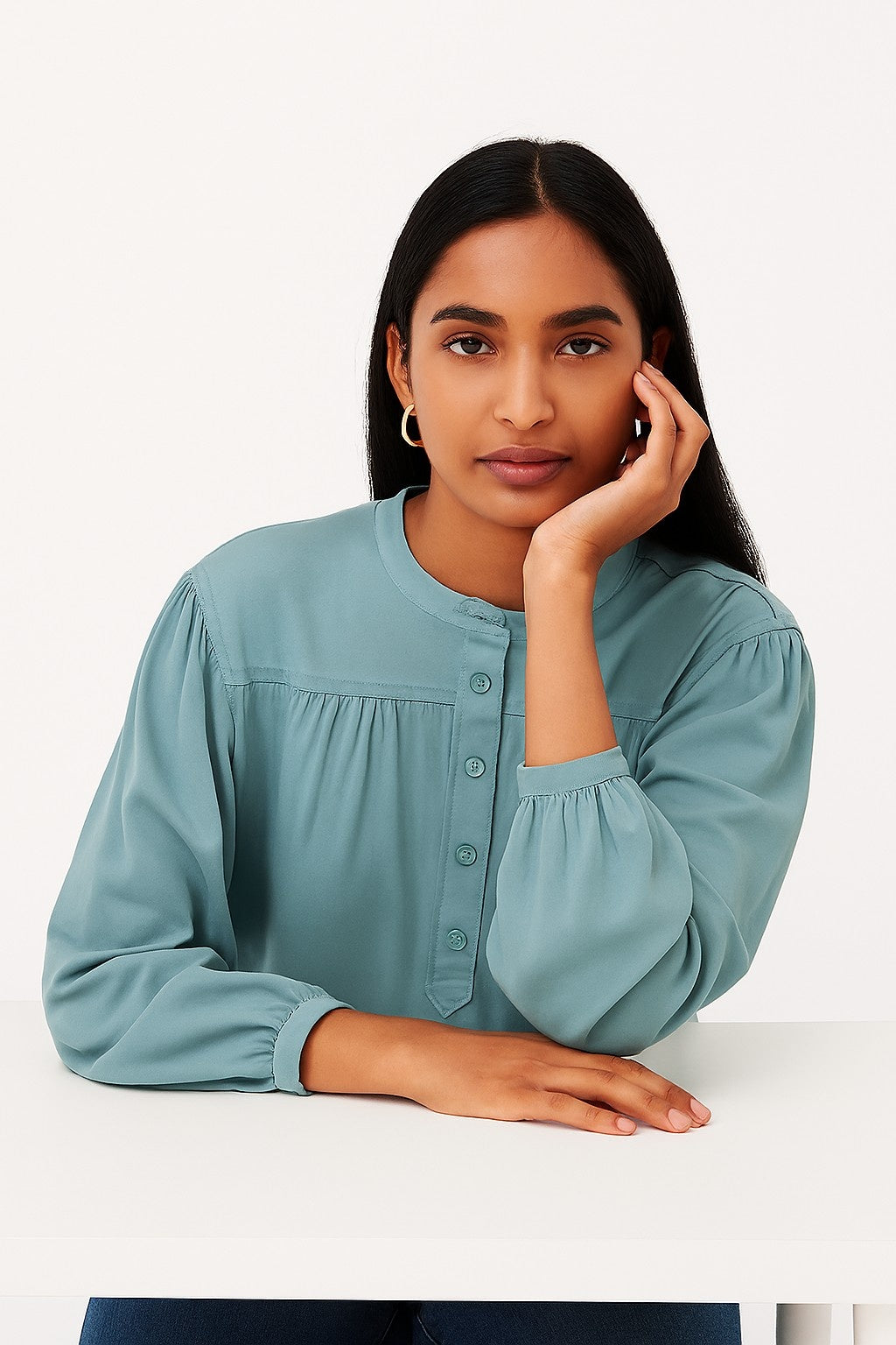 Sea Green Cotton Loose Fit Top