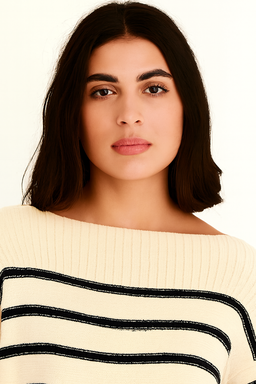 Cream Striped Down-Shoulder Sweater