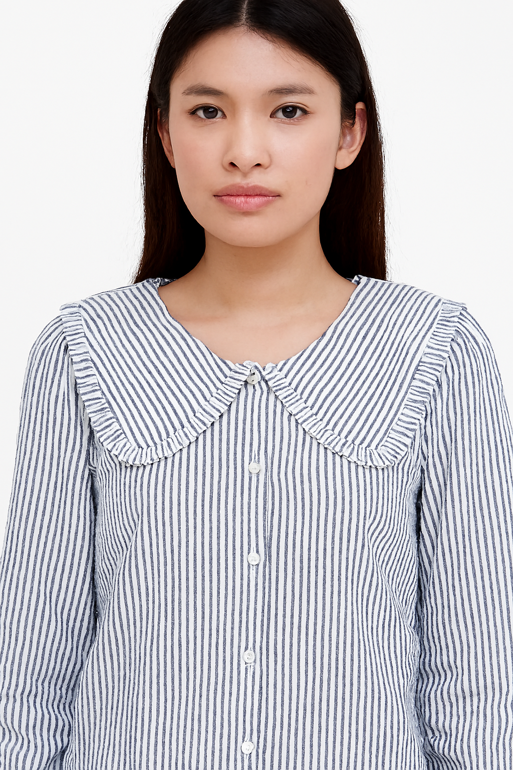Cotton Blue Gingham Frill Collar Cotton Shirt