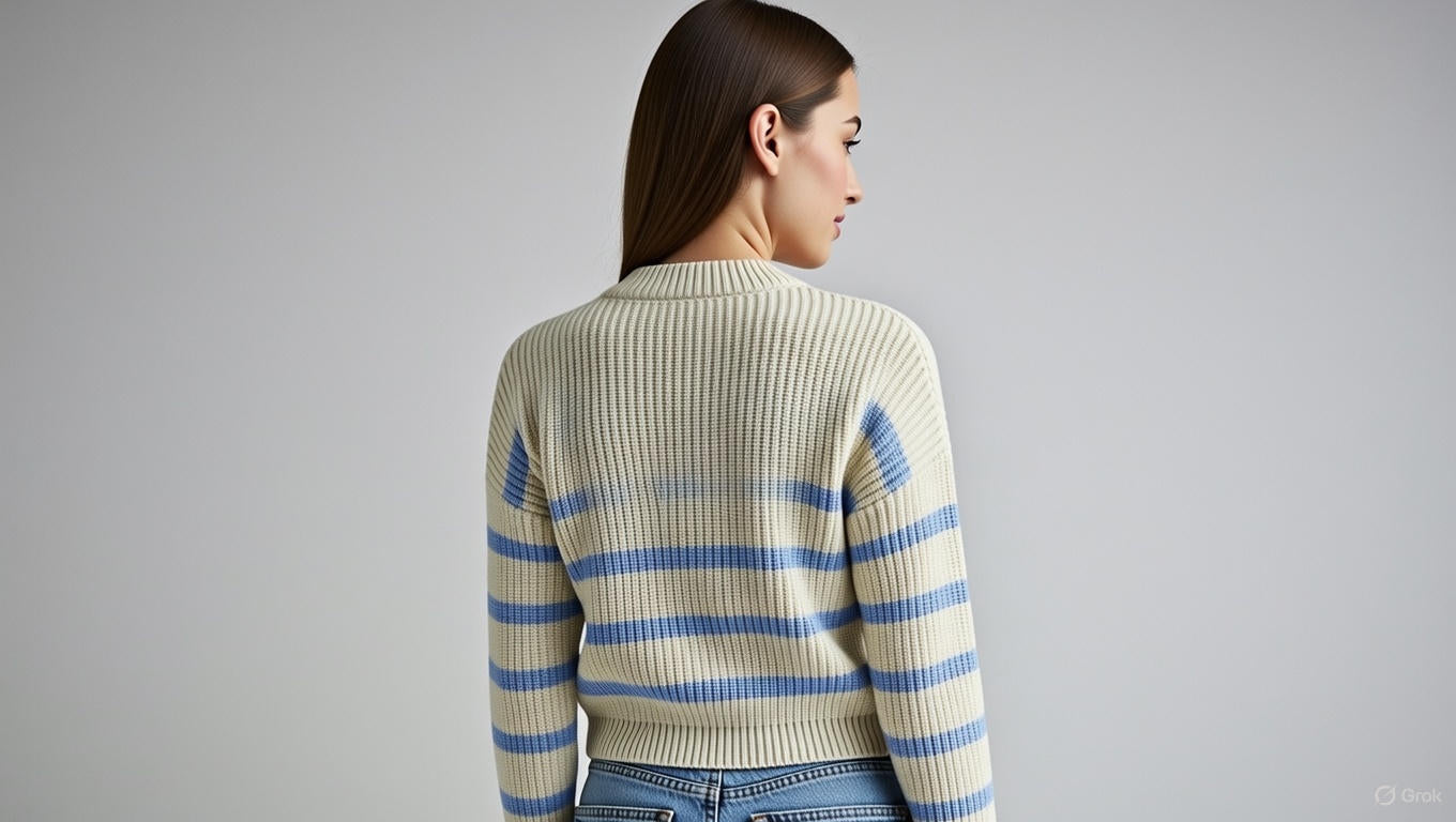 Acrylic Full Sleeve with Striped Knit Button-Front Sky Blue Cardigan