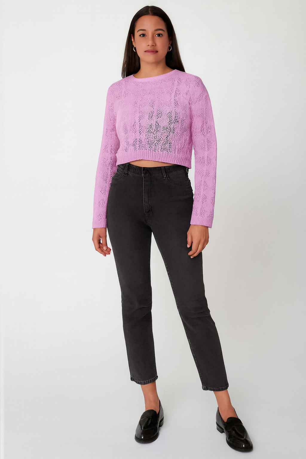 Cotton Purple Cotton Down Shoulder Cropped Sweater