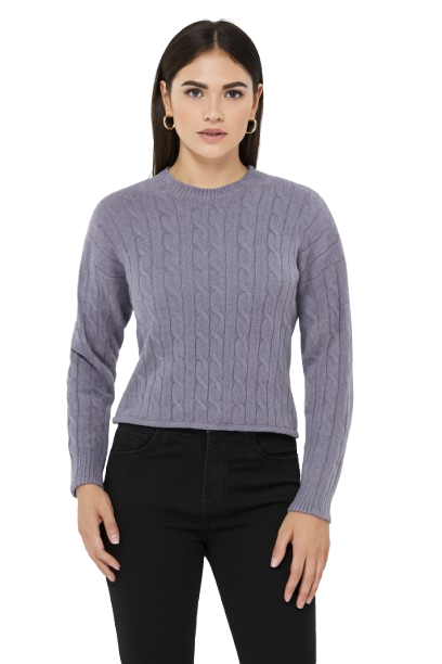 Grey Cable Knit Sweater | Full Sleeve Round Neck Winter Pullover | Soft & Stretchable Knitwear