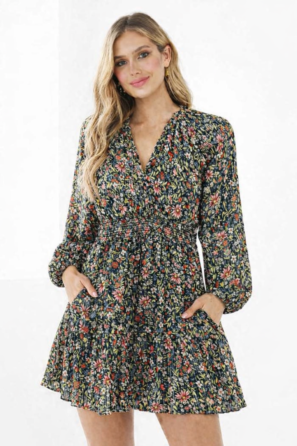 Plus Size Floral Printed Fit & Flare Mini Dress with Pockets