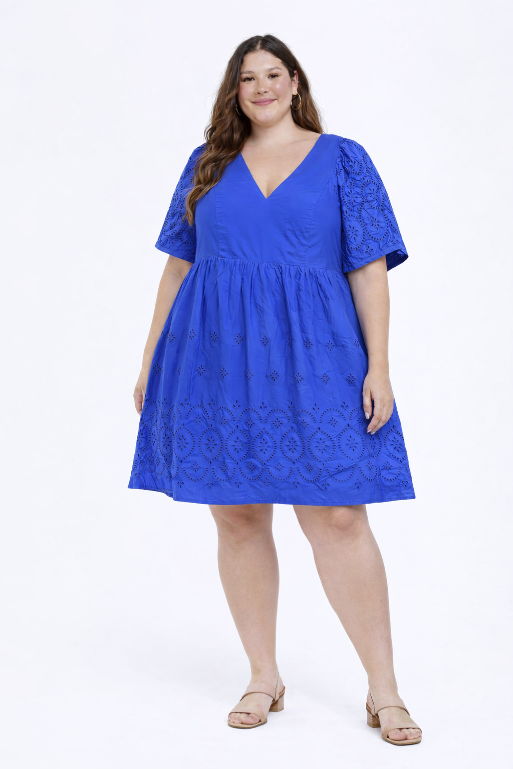 Plus Size Blue Cotton Fit & Flare Dress – Loose Casual Summer Dress