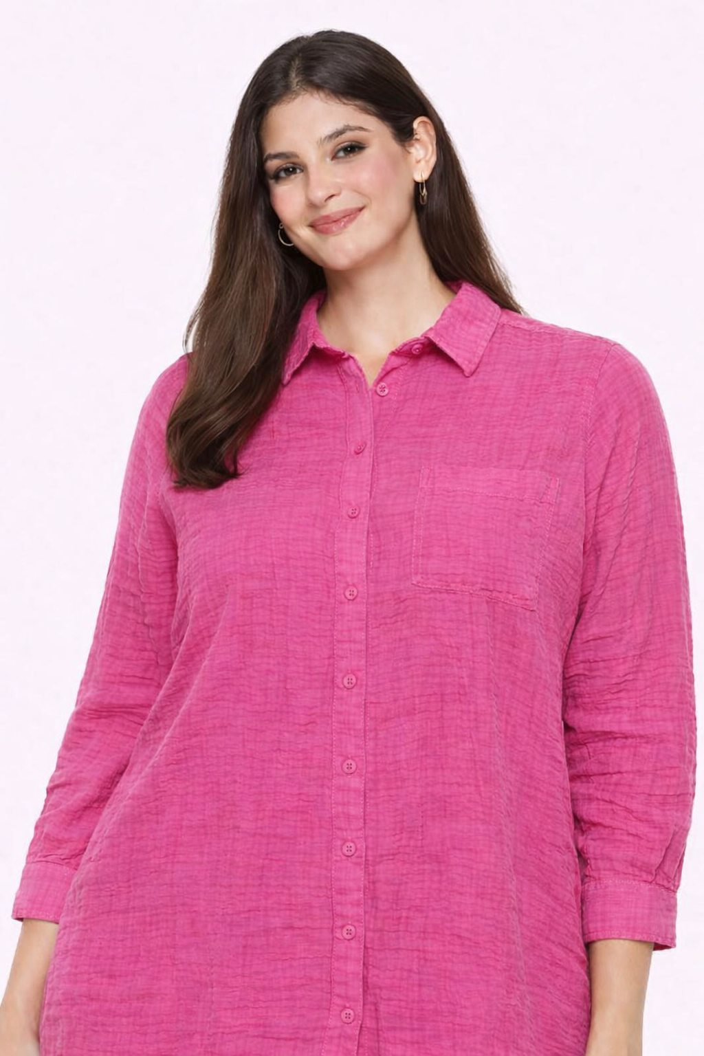 Pink Cotton Shirt Style Top | Loose Fit Casual Longline Tunic