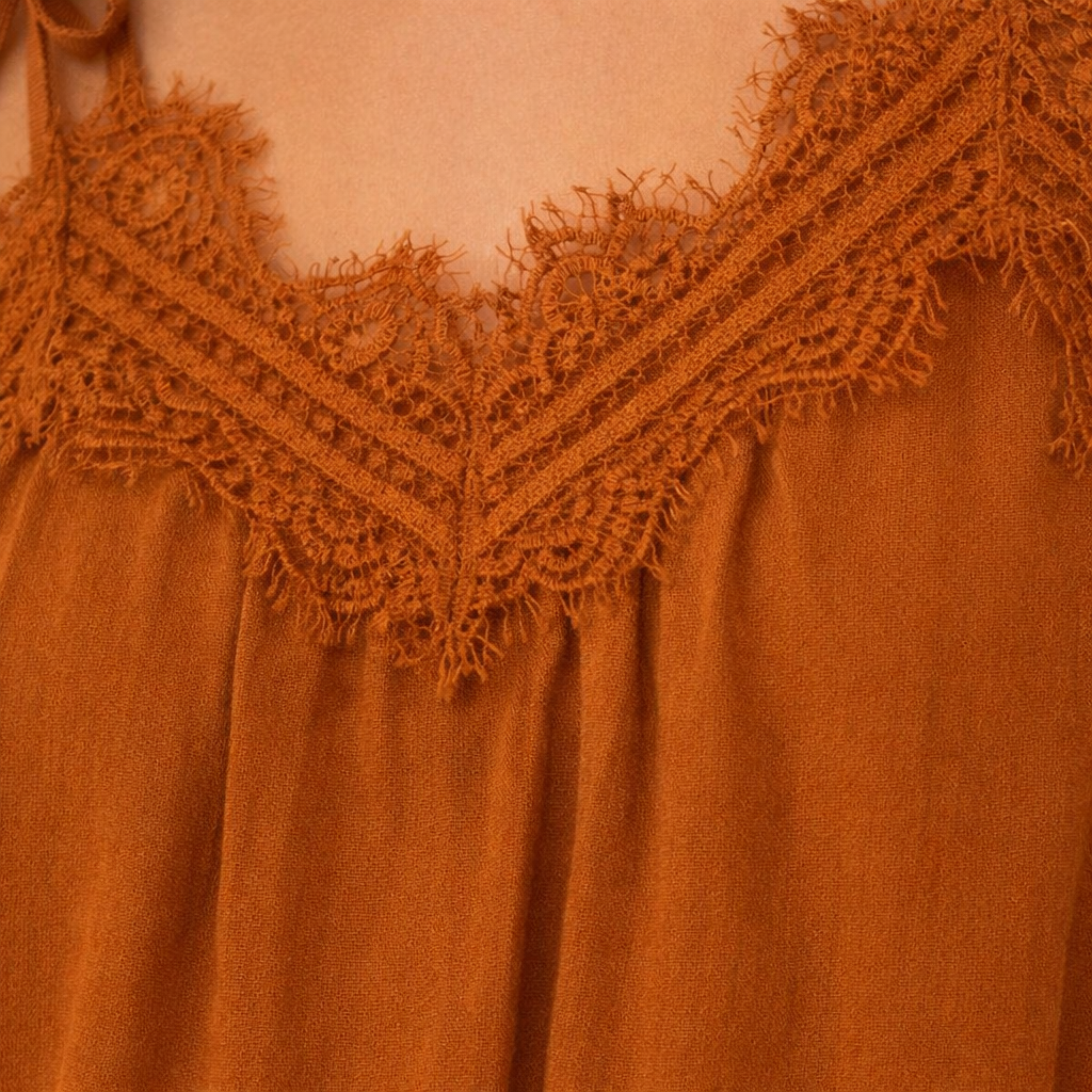 Brown Lace Detail Sleeveless Cami Top