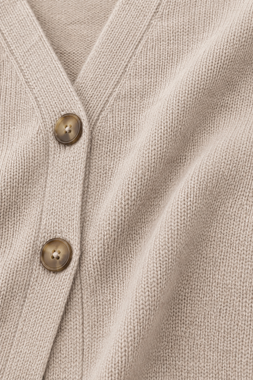 Beige V-Neck Button Front Cardigan | Full Sleeve Knit Cardigan
