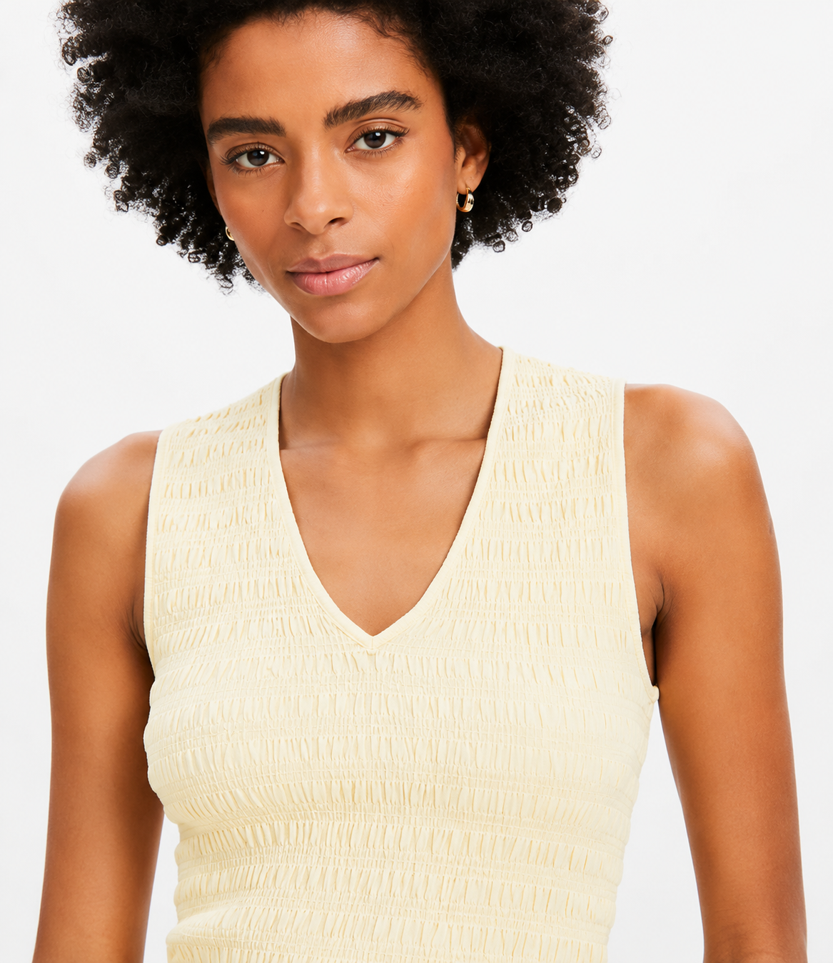 100% Linen Cotton Sleeveless V-Neck Textured Top | Casual Summer Tank Top Yellow
