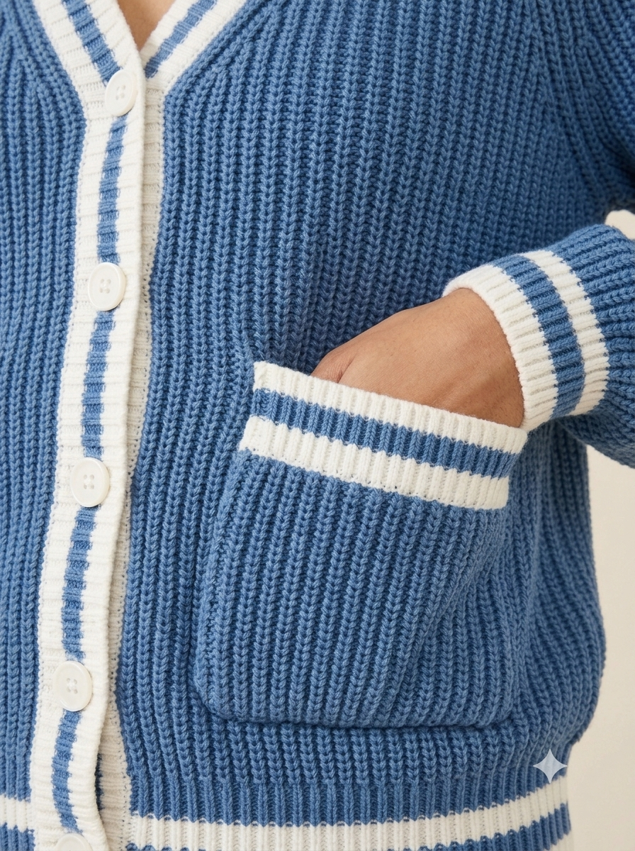 Knitted Cardigan Sweater | 100% Acrylic | V-Neck | Button Front | Full Sleeves | 2 Front Pockets | Sky Blue
