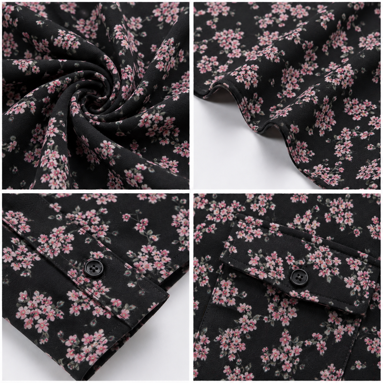 Floral Print Full Sleeve Shirt | 100% Polyester Loose Fit Casual Shirt | Button-Down Collared Shirt for Everyday Wear Black