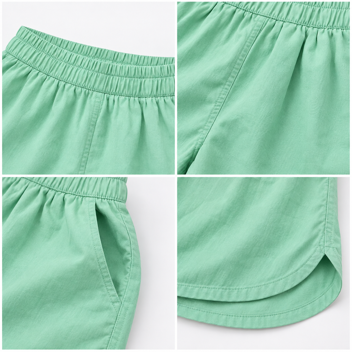 Green Cotton Casual Shorts with Elasticated Waist and 2 Side Pockets