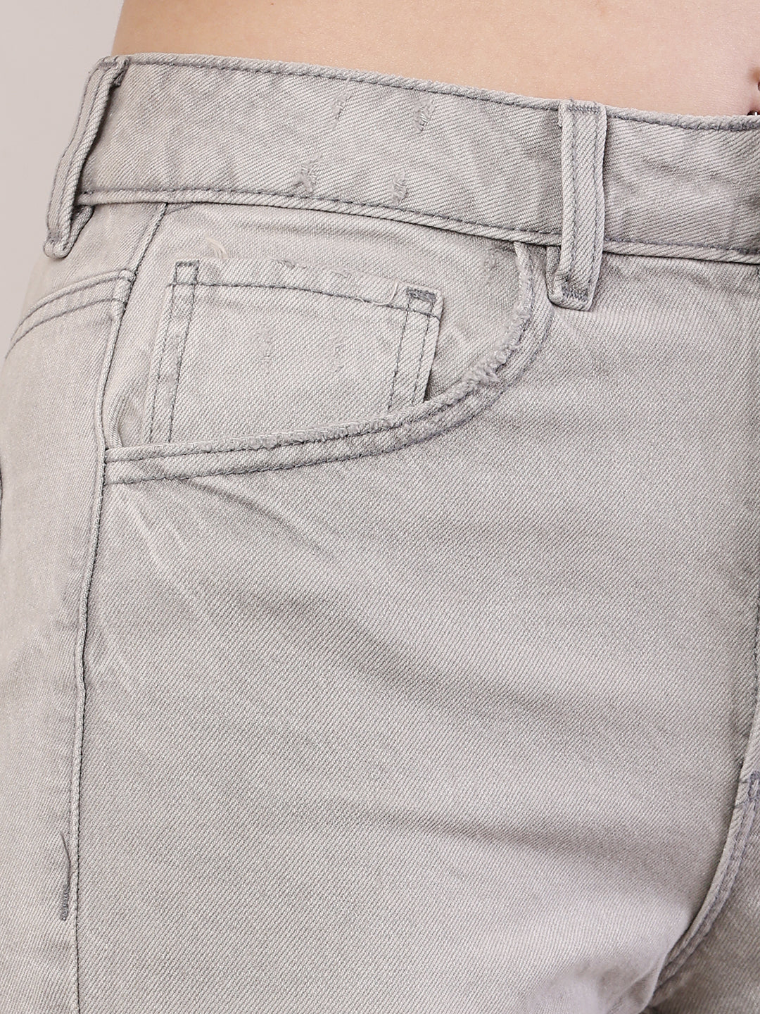 Cotton Regular Fit Full Length Grey Stretchable Pant