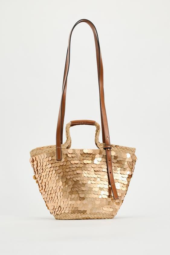 Sequin Straw Tote Bag