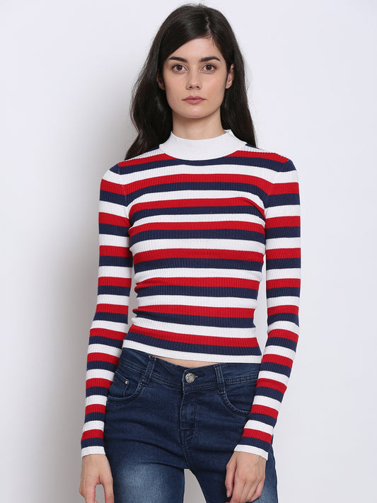 multi-colour stripe turtle neck sweater