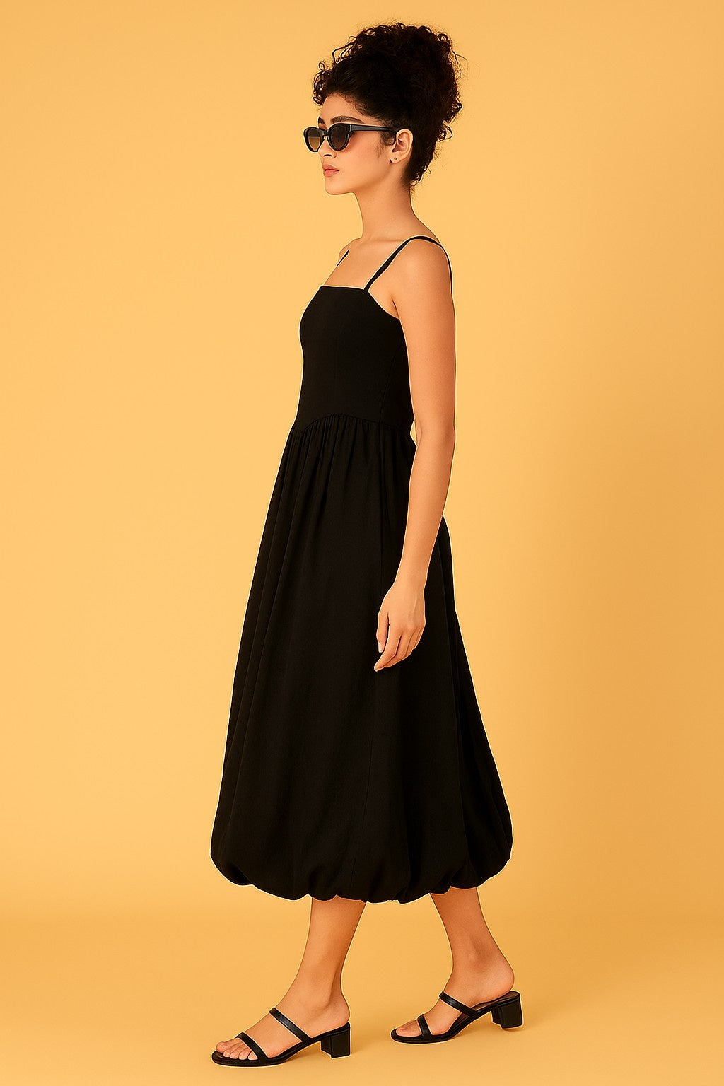 Cotton Black Balloon Dress