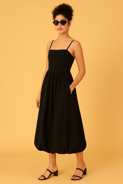 Cotton Black Balloon Dress