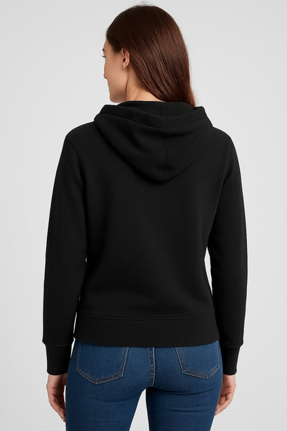 Black Cotton-Blend Hoodie with front zip closure