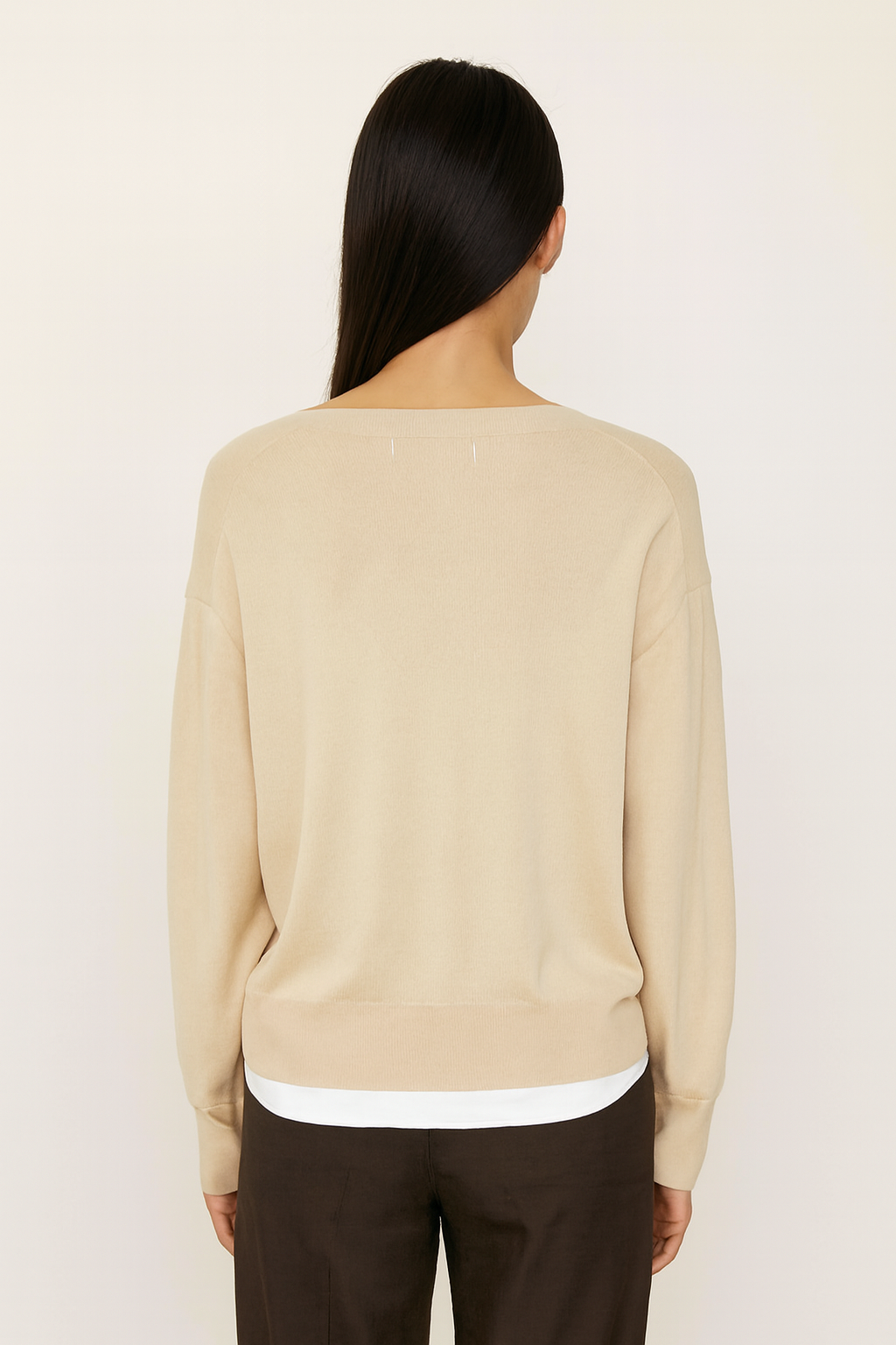 Light Beige V-Neck Button Front Cardigan | Viscose Polyamide Blend | Full Sleeve Loose Fit