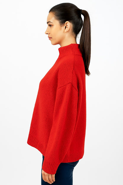 Acrylic Full Sleeve Cozy High Neck Red Sweater