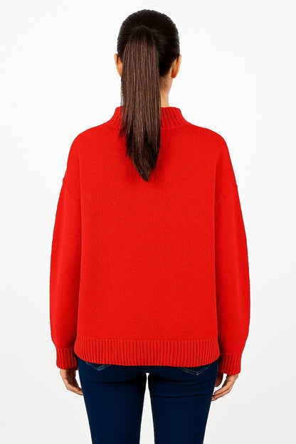 Acrylic Full Sleeve Cozy High Neck Red Sweater