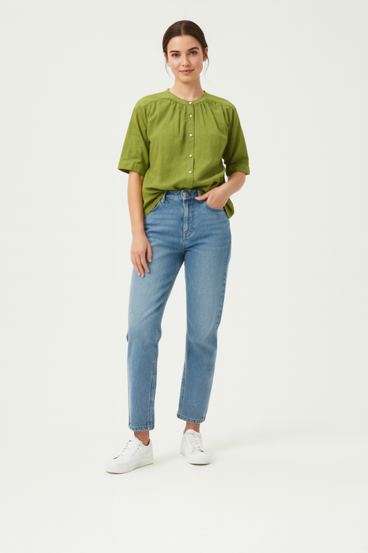 100% Cotton Shirt Style Top Green