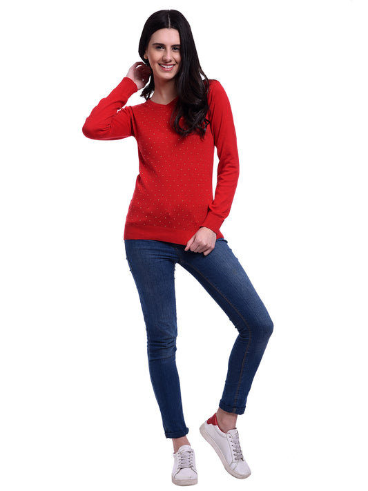 red stone V neck sweater
