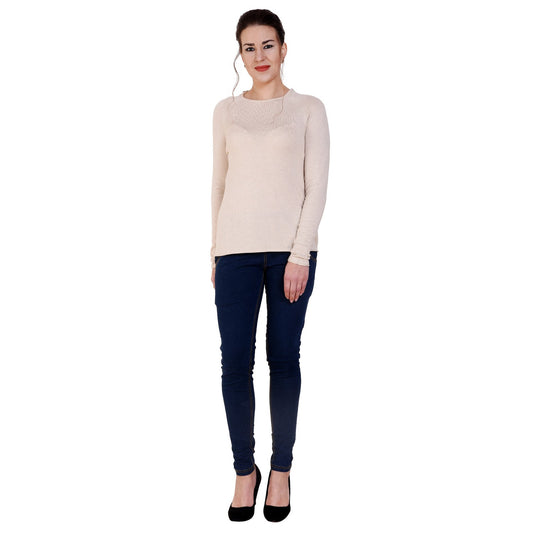beige soft spun raglan sleeves top for woman