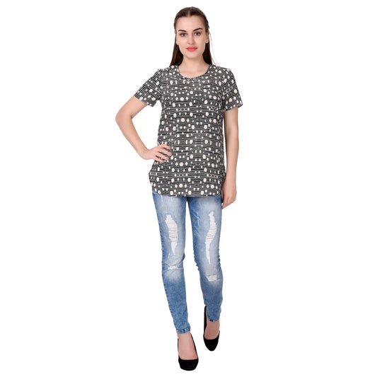 black horizontal stripe with dot placement top for women
