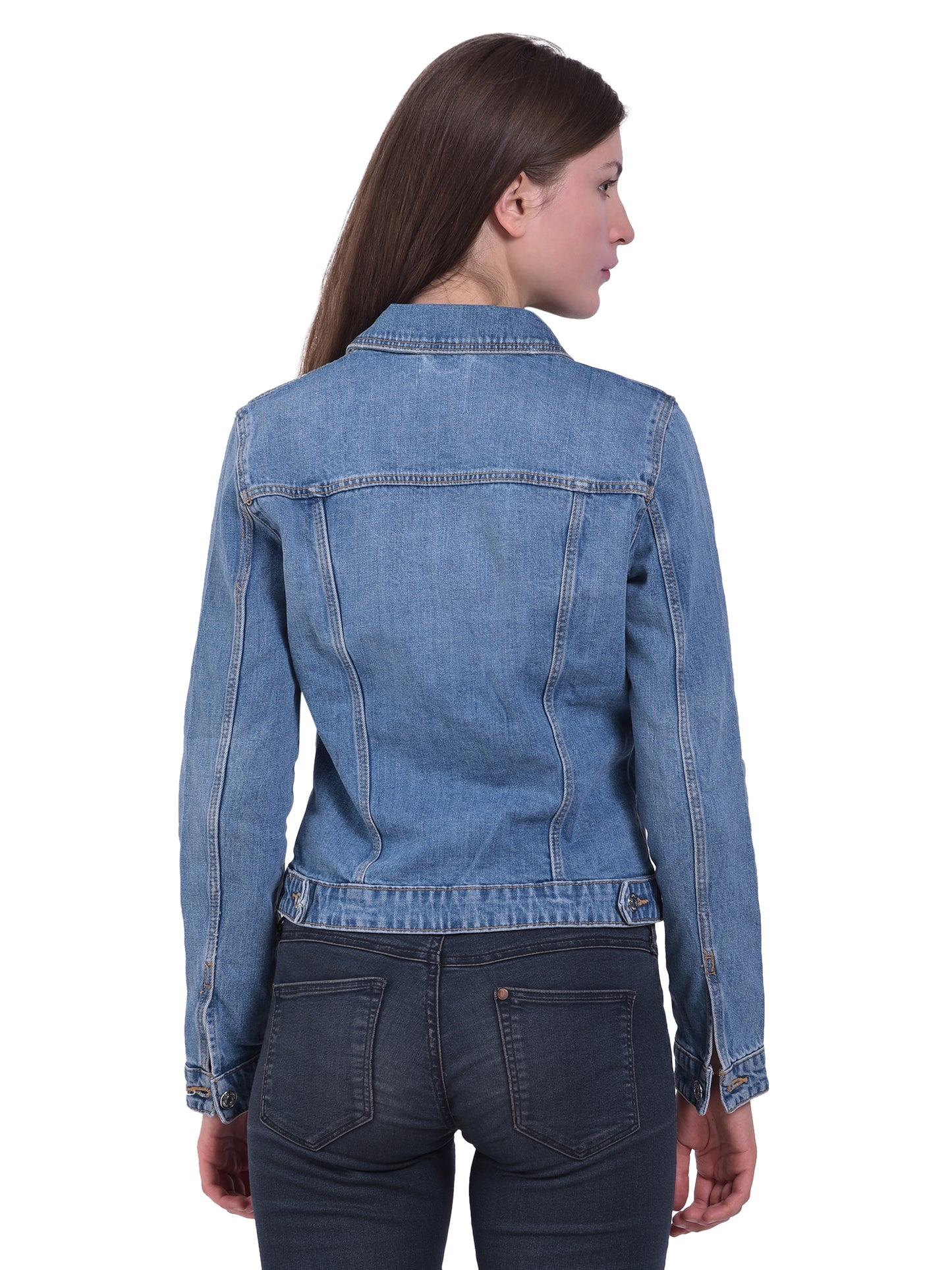 Light blue full sleeve denim jacket for women