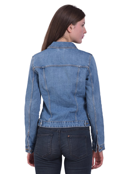 Light blue full sleeve denim jacket for women