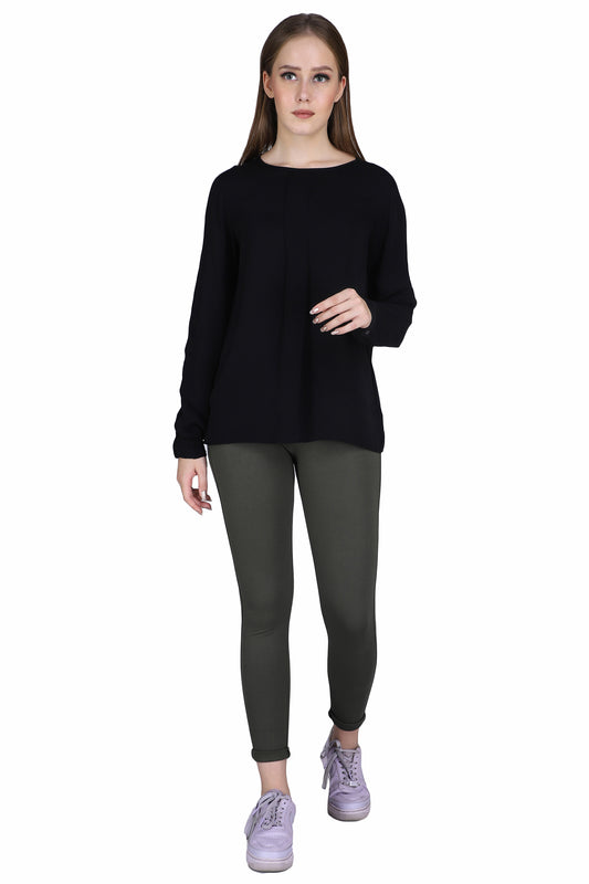 black soft classy layered centre pleat top for women