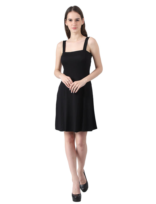 NoBarr black square neck stretchable mini dress for women
