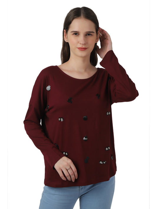 Regular fit sequins placement Wine top