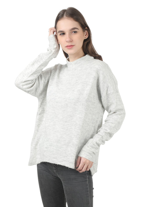 Acrylic Crew Neck Full Sleeve Knit Super Soft Light Grey Sweater