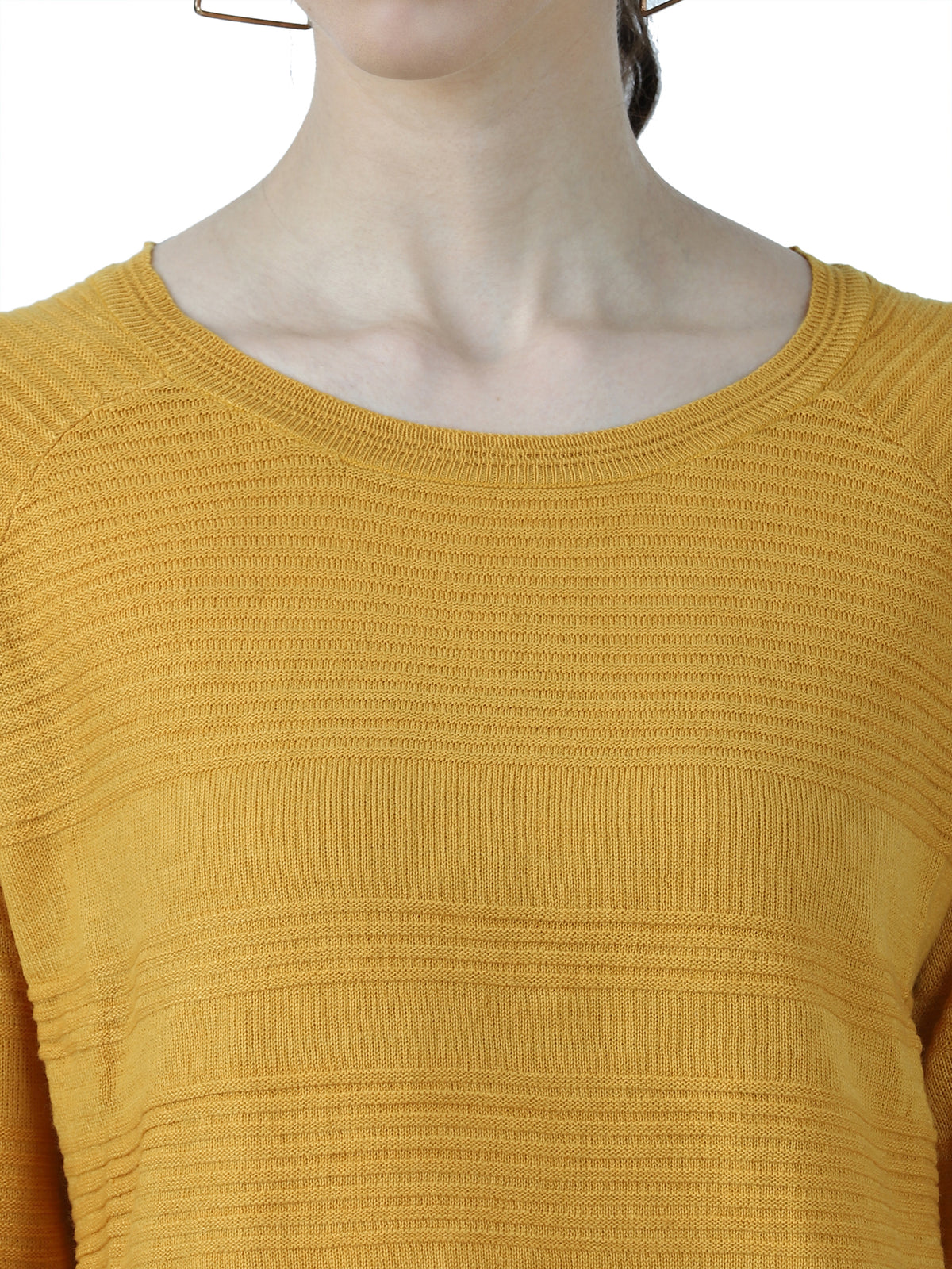 Acrylic Round Neck Full Raglan Sleeves Mustard Pullover