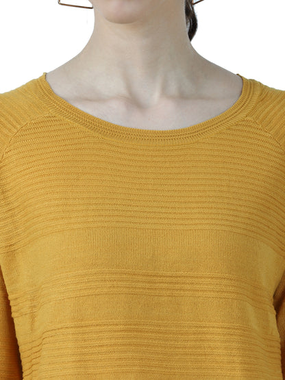 Acrylic Round Neck Full Raglan Sleeves Mustard Pullover