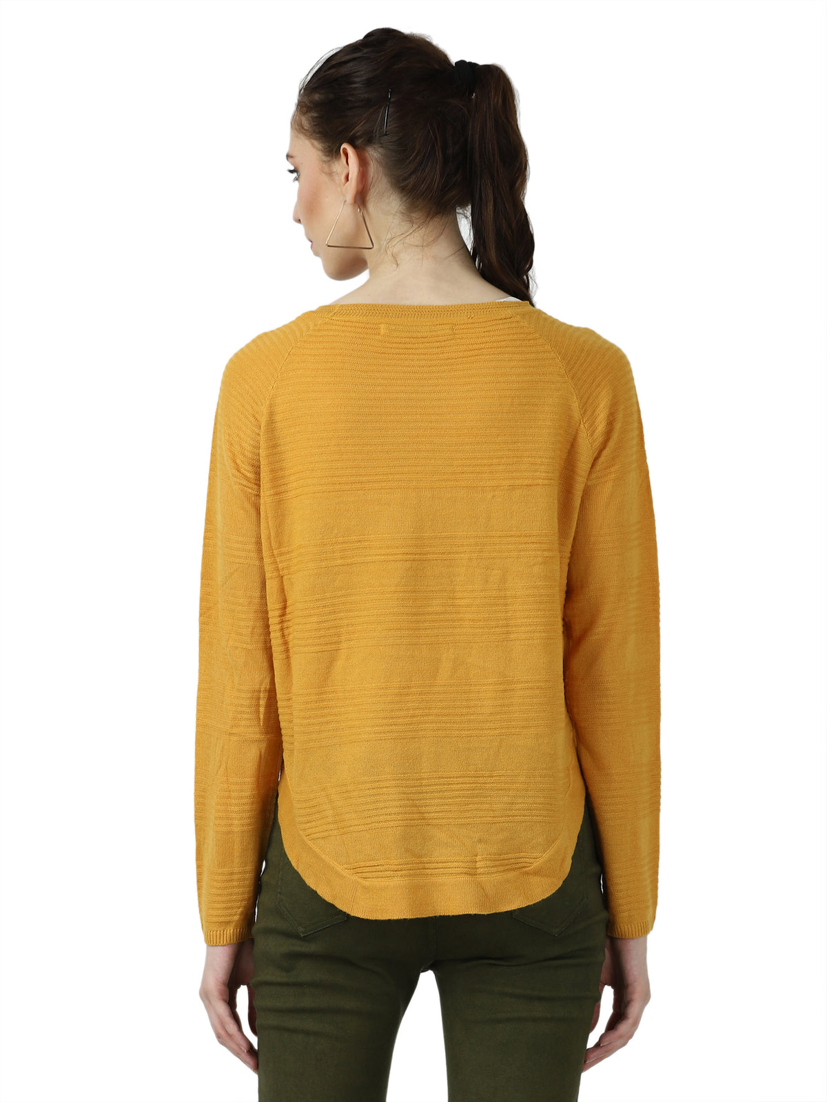 Acrylic Round Neck Full Raglan Sleeves Mustard Pullover