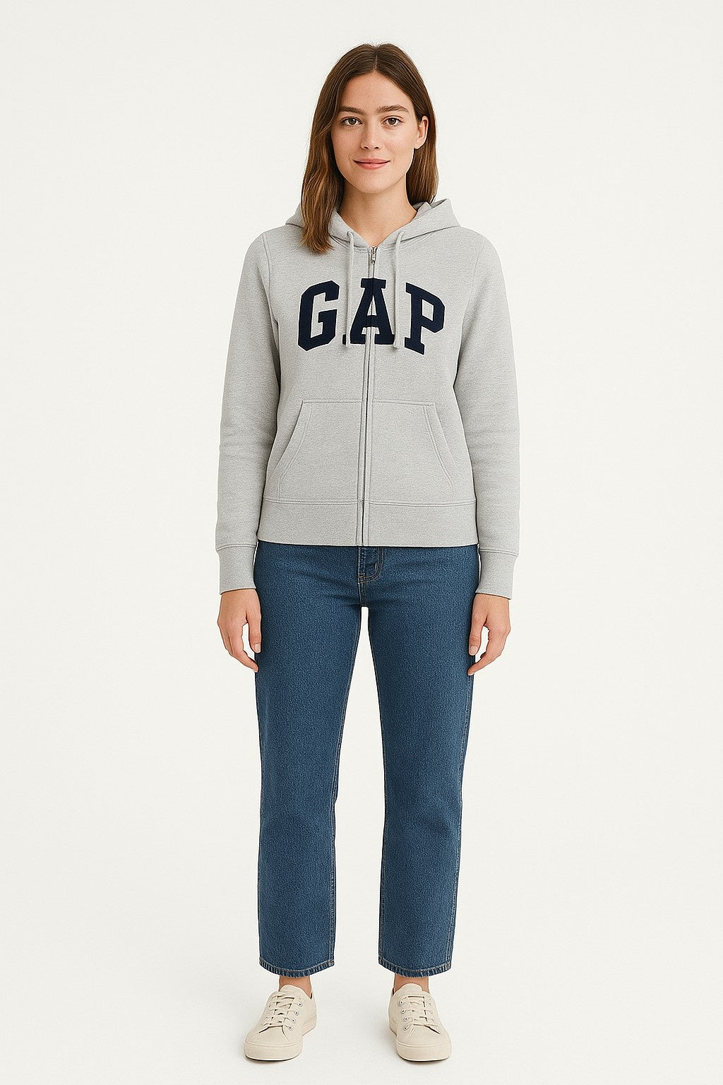 Grey Cotton-Blend Hoodie with front zip closure