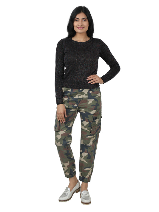 Regular Fit Round Neck Full Sleeve Shimmer Black top