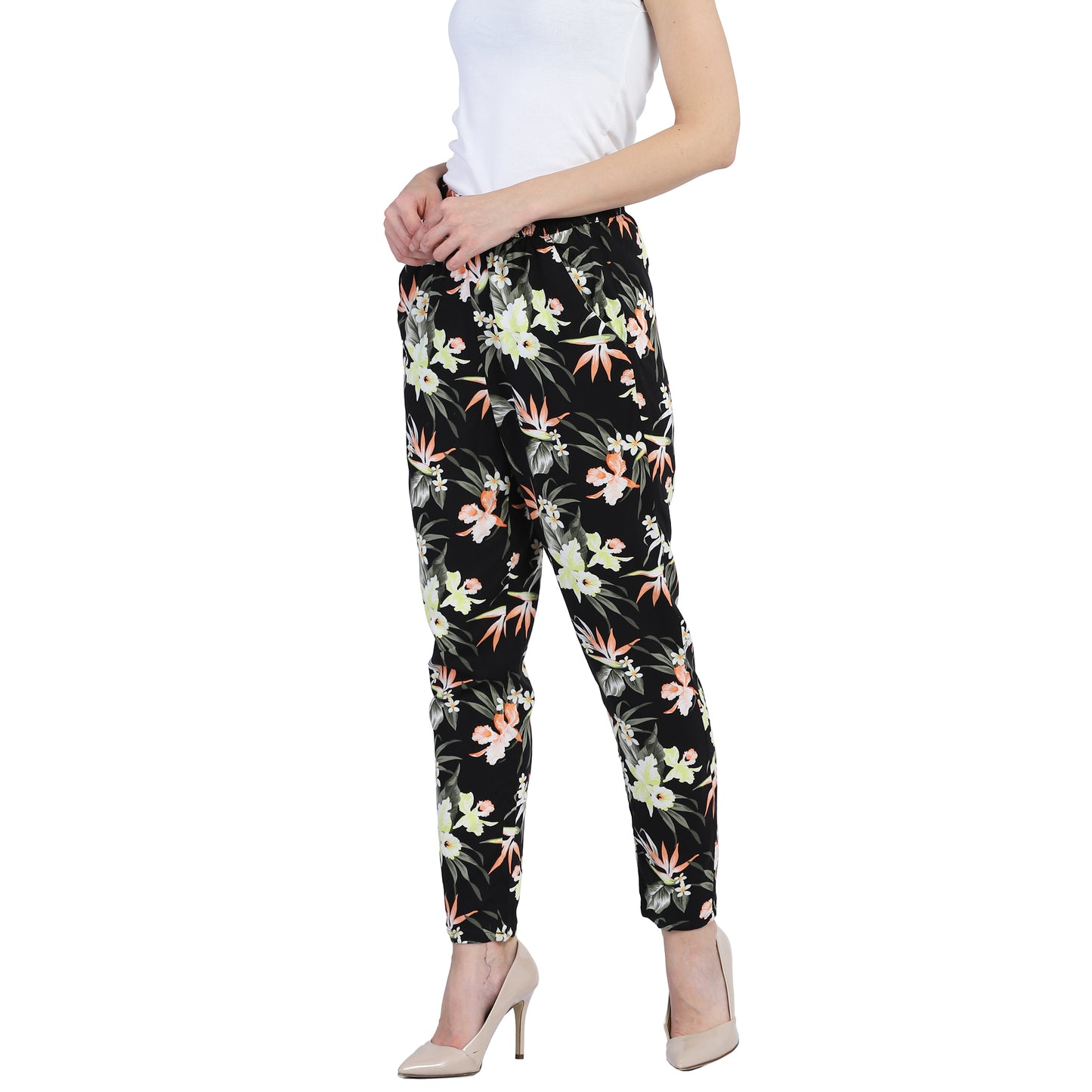 Floral Leaf Print Ankle Length Tulip Multicolor Trouser